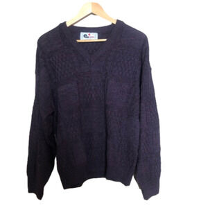 Vintage Grandpa  Textured Pullover V-Neck Wool Blend  Knit Sweater Medium